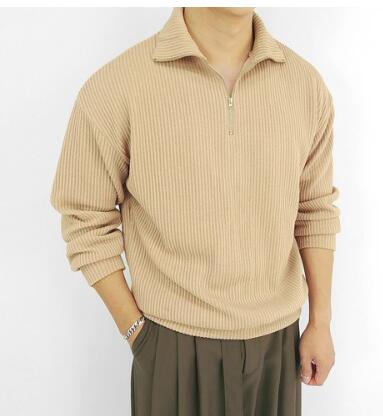 로니제이 남자 오버핏 반집업넥 골지 맨투맨 긴팔 티셔츠